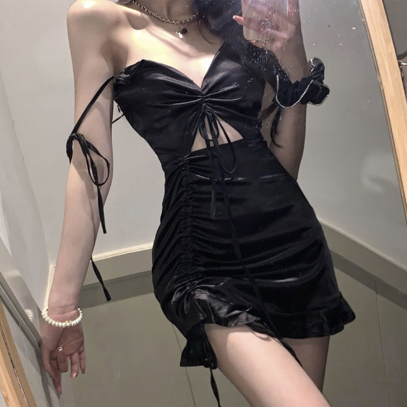 Formal Wear For Women Xl - Seksowna czarna satynowa sukienka Bodycon party