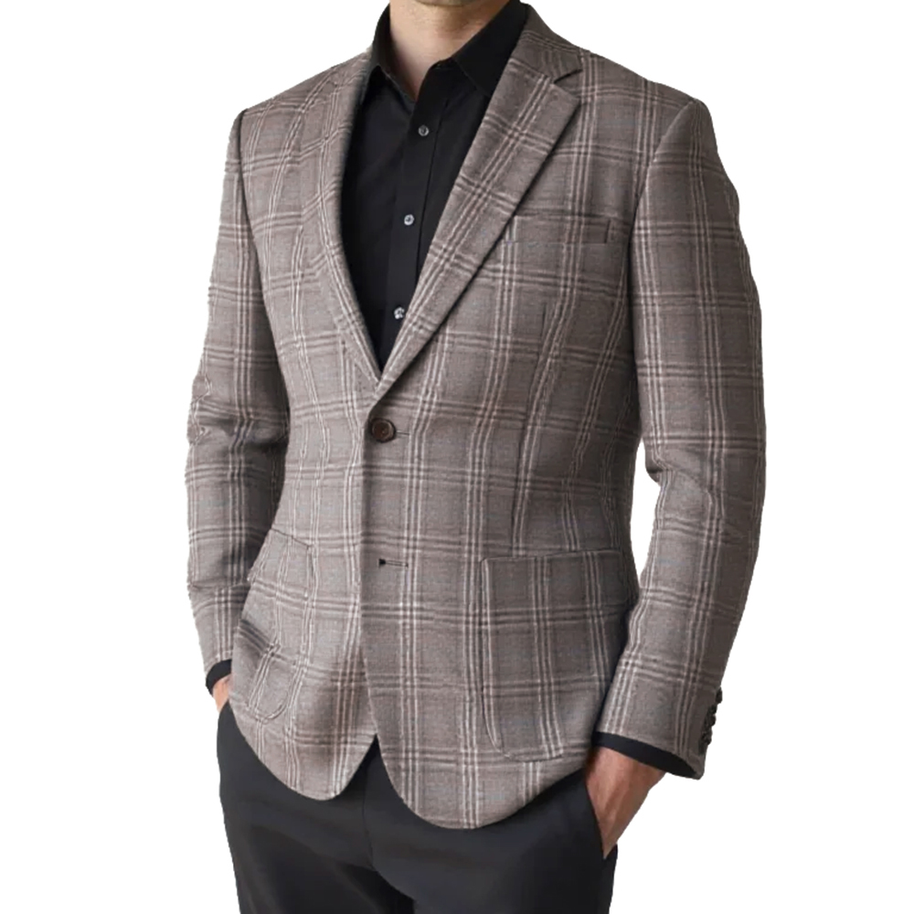 Tailored Coat Wool - Męska kurtka modna 2026 brązowo-szara w