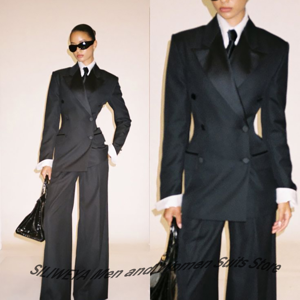 Women'S Formal Wear Jackets - Profesjonalny damski czarny dwurzędowy garnitur slim