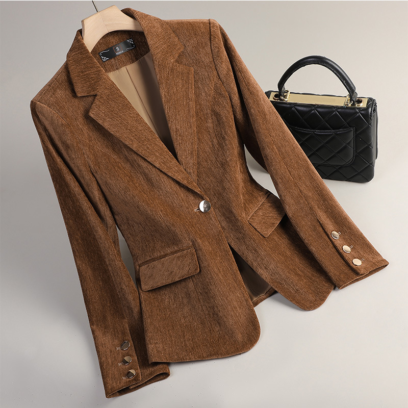 Women'S Formal Wear Jackets - Żółta Złota Aksamitna Marynarka Damska Jesienno-Zimowa
