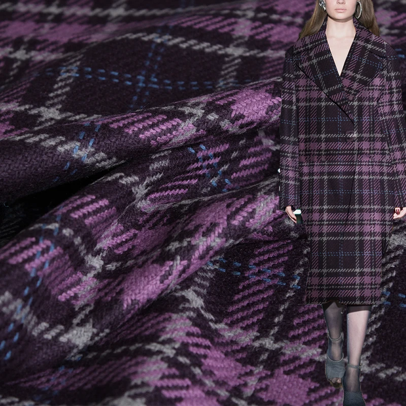 Tailored Coat Wool - Redraspberry Purple Plaid Tweed Wool Garment