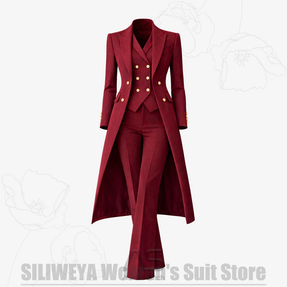 Women'S Office Formal Wear For Ladies - Damski garnitur 3-częściowy dwurzędowy długi płaszcz