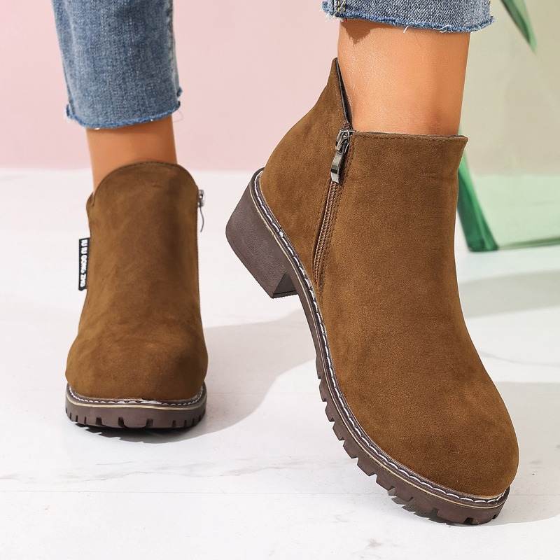 Women Formal Wear Shoes - Damskie Botki Jesienno-Zimowe Z Bocznym Zamkiem