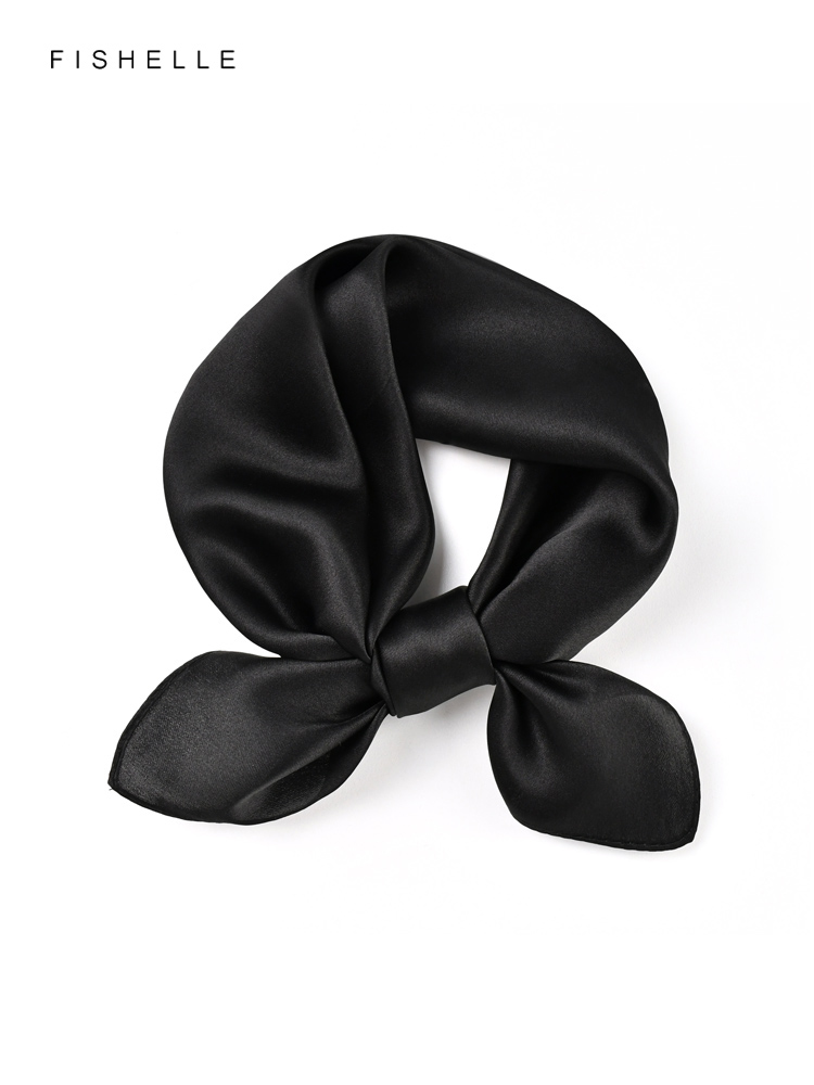 Scarf Silk Neck - Jednolity kolor czarny czysty jedwabny szalik