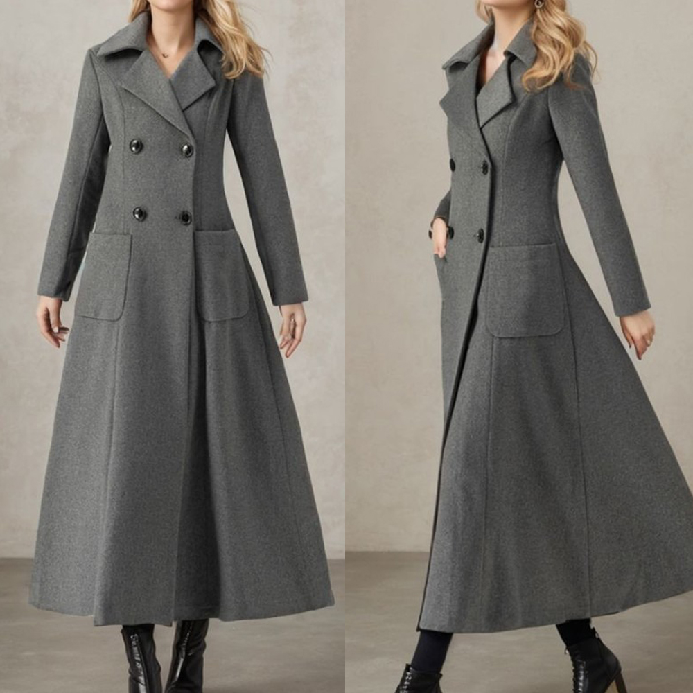 Damska szara długa kurtka wełn – Tailored Coat Wool recenzja i cena