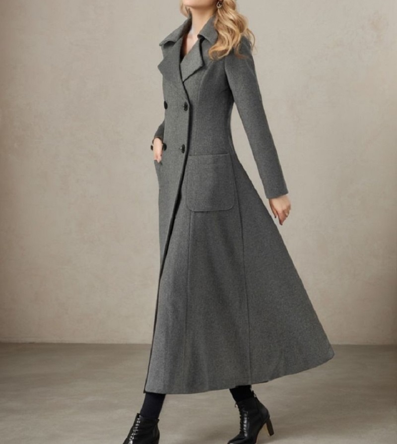 Damska szara długa kurtka wełn – Tailored Coat Wool recenzja i cena